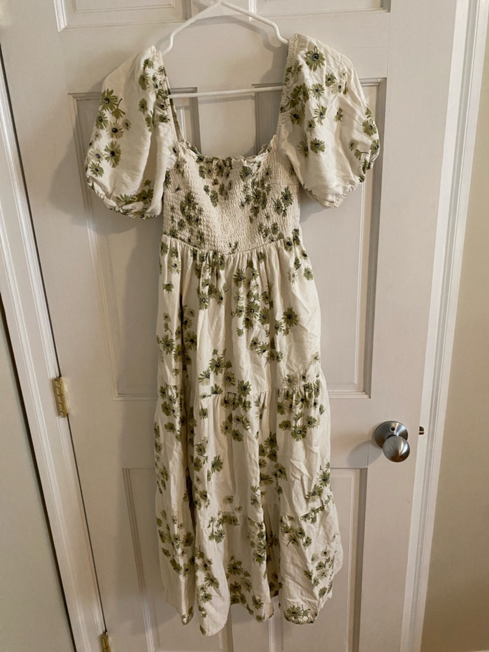 Abercrombie & Fitch Cream Midi Dress with Green Floral Print